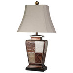 StyleCraft Home Collection - Austin Table Lamp Bronze, Cream and Gold Leaf Finish, Taupe Fabric - A cool and understated accent, the modern Austin table lamp gives a contemporary feel to any tabletop. Made with a multi-tone bronze, cream, and gold leaf finish base, this lamp takes a classic profile and gives it new definition. It's topped off with a round fabric hardback shade to give it a complete look and feel.
