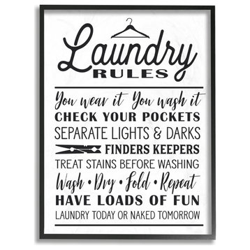 Stupell Industries Laundry Rules With Hanger Typography, 24"x30", Black Framed
