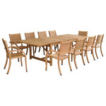 International Home Miami - Amazonia Canada Rectangular Teak Finish Extendable Patio Dining Set - The Amazonia Collection is committed to providing premium quality sets with an elegant design that will make your home stand out above the rest. Crafted from solid "Eucalyptus Grandis" wood, grown in 100% managed forests in Brazil and certified by the FSC (Forest Stewardship Council), this eucalyptus furniture is known for its longevity and craftsmanship at an affordable price. Enjoy your patio in style with these great sets from our Amazonia Collection.This 11 Piece Patio Dining Set is the perfect match for every patio and will give your backyard the class and elegance for outdoor dining. This set combines luxury, beauty, comfort, and an affordable price. The chairs are made from High Quality Eucalyptus Wood (Eucalyptus Grandis). The extendable table is made from solid Eucalyptus wood with a Teak Finish. The Teak finish is coated with a multi-layer protection coating that is impervious to the elements. This contemporary set is primarily designed for outdoor purposes but can also be used indoors giving your home a modern touch. Durable and well-designed construction is key components of this great patio set.Table Dimensions: 79Lx42Wx30H. Extended Length: 118. Stacking Armchair Dimensions: 23L x 23W x 36H.