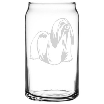 Lhasa Apso Dog Themed Etched All Purpose 16oz. Libbey Can Glass