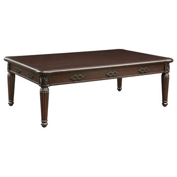 Rectangular Coffee Table, Turned Legs With Fluting Details, Large Top, Espresso
