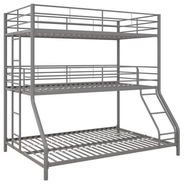 Pemberly Row Metal Triple Bunk Bed Bed for Kids Twin/Twin/Full in Silver