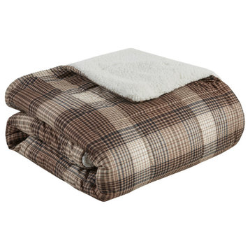 Woolrich Cozy Spun And Berber Printed Throw, Brown