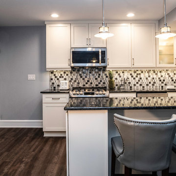 Transitional Kitchen Remodel | White Shaker Cabinets & Mosaic Tile Accents