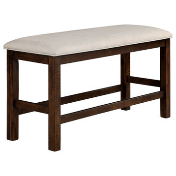 Upholstered Counter Height Bench in Rustic Oak and Beige Finish