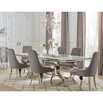 Coaster Antoine 7-Piece Modern Metal Rectangular Dining Set in Chrome and Gray