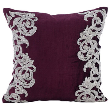 Textured Pintucks Plum Pillows Cover, Art Silk Pillow Covers, Plum Waves, 5. Plum (Art Nouveau), 18"x18"