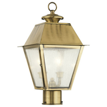 Livex 2166-01 2-Light Antique Brass Post-Top Lantern, Antique Brass