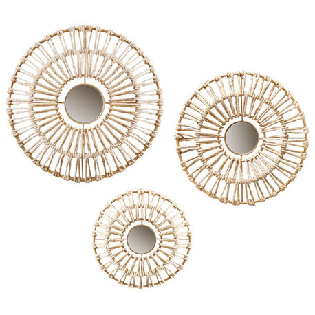 Madison Park Ella Round Natural Fiber and Mirror 3-piece Wall Decor Set