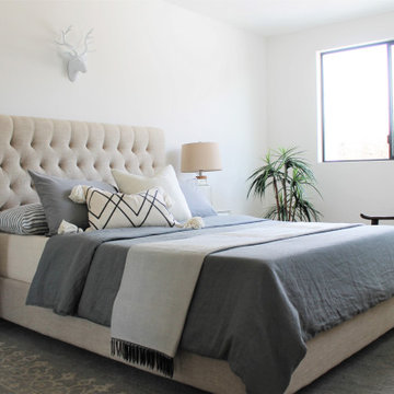 Tufted Linen Bed in Guest Bedroom