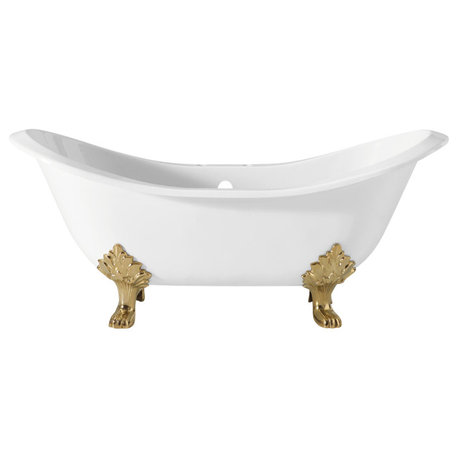 Cheviot Products Regency Cast Iron Tub W/ Lion and Faucet Holes, Polished Brass