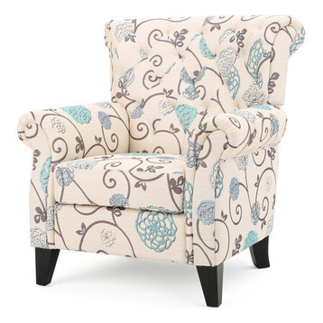 GDF Studio Solvang White & Blue Floral Fabric Club Chair
