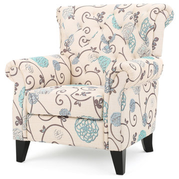 GDF Studio Solvang White & Blue Floral Fabric Club Chair