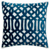 22"x22" Greek Lattice Applique Zardosi Royal Blue Linen Pillow Cover, Artemis