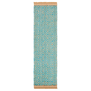 Safavieh Natural Fiber Collection NF266 Rug, Turquoise/Natural, 2'3" X 12'