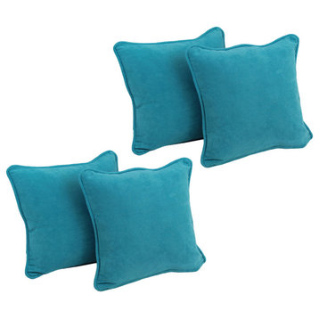 18" Double-Corded Solid Microsuede Square Throw Pillows, Set of 4, Aqua Blue