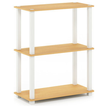 3-Tier Compact Multipurpose Shelf Display Rack With Square Tube, Beech/White
