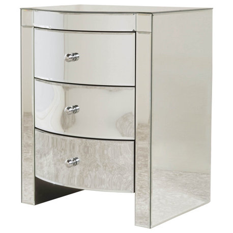 GDF Studio Jacinda Mirrored Accent 3-Drawer Nightstand