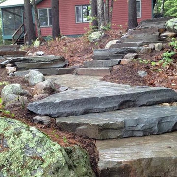 Stone steps from cabin to lake