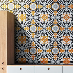 Moroccan Mosaic & Tile House - 8"x8" Baha Handmade Cement Tile, Orange/Black/Gray, Set of 12 - Wall And Floor Tile