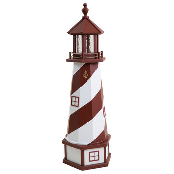 Outdoor Deluxe Wood and Poly Lumber Lighthouse Lawn Ornament, Red and White, 47 Inch, Standard Electric Light