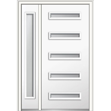 Frosted 5-Lite Fiberglass Smooth Door With Sidelite, 51"x81.75", RH In-Swing