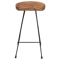 Teak Wood and Iron Barstool with Curved Comfort Seat