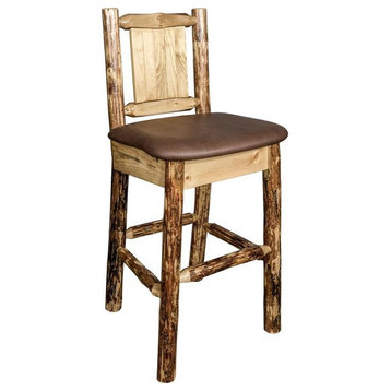 Montana Woodworks Glacier Country 24" Wood Barstool with Engraved Bronc in Brown