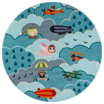 Lil Mo Whimsy Polyester, Hand-Tufted Rug, Sky, 5'x5' Round