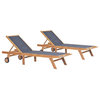 vidaXL Patio Lounge Chairs Outdoor Sunbed Sunloungers 2 Pcs Solid Teak Textilene