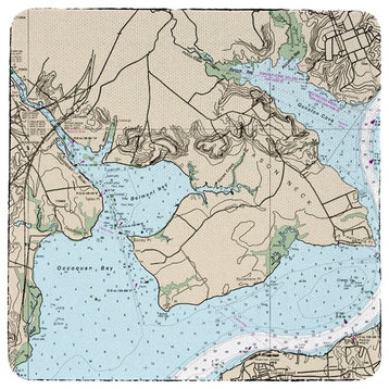 Occoquan, VA Nautical Map Coaster - 3 Sets of 4 (12 Total) Set of 4