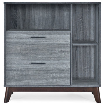 Deschutes Mid-Century Modern 2 Drawer Cabinet, Sonoma Grey Oak/Wenge