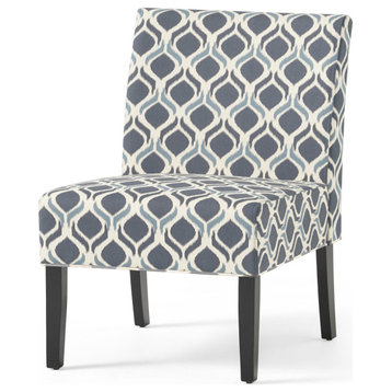 GDF Studio Kalee Contemporary Accent Chair, Blue and Navy Ikat Pattern/ Matte Black, Fabric