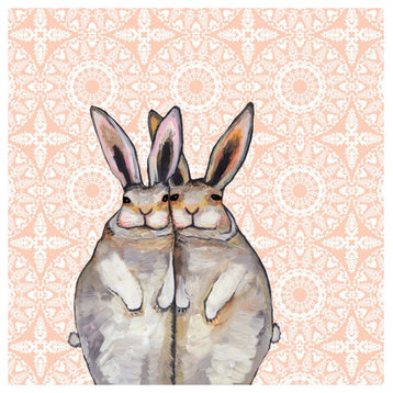 "Bunny Friends on Bohemian Pattern" Stretched Canvas Art by Eli Halpin, 10"x10"