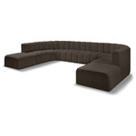 Meridian Furniture - Arc Boucle Fabric Upholstered 10-Pc. U-Shaped Modular Sectional, Brown - Give your living room or den the perfect blend of style and versatility with this Arc boucle fabric curved modular Sectional. Part of the Arc modular furniture collection, this Sectional comes upholstered in rich brown boucle fabric and features deep channel tufting that adds a touch of luxury while enhancing comfort and support. A seamless combination of form and function, this chair can be used with other Arc pieces to create a myriad of configurations in your well-curated room.
