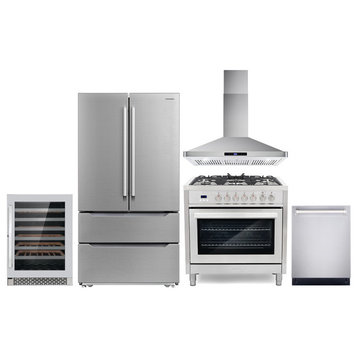 5PC Kitchen Package with 36" 240V Dual Fuel Range & 36" Wall Mount Range Hood