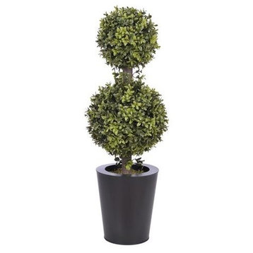 Artificial Double Ball Boxwood Topiary in Black Zinc