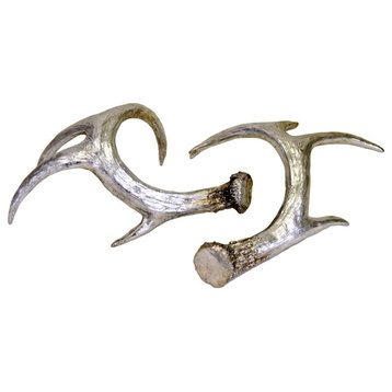 Resin Antlers Decor, 2-Piece Set, Antique Silver
