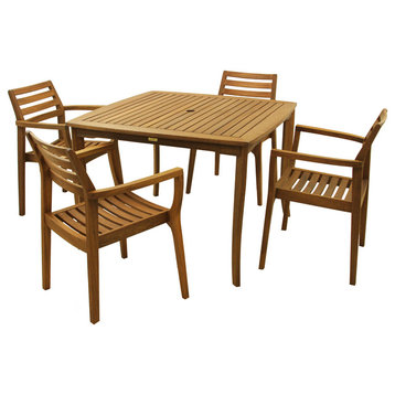 5-Piece Eucalyptus Dining Set with Danish Stacking Chairs