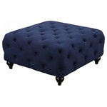 Meridian Furniture USA - Chesterfield Linen Textured Fabric Upholstered Ottoman, Navy - Elegant and eye-catching, the stunning Chesterfield Living Room from Meridian Furniture is the perfect addition to any space. Rich Linen Textured covers the plush, comfortable seat, padded with high-density foam and modern tufted design. Strength and beauty is guaranteed with a solid wood frame and legs. Features a nail head design on the arms and includes matching throw pillows.