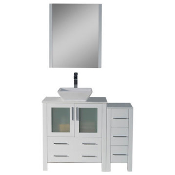 Sydney 42" Vanity Set With Vessel Sink and Side Cabinet, Glossy White