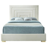 Meridian Furniture - Nora Velvet Upholstered Bed, Cream, Full - Give your bedroom a new look in an instant with this Nora full size velvet bed. This sumptuously glamorous bed is just the thing for a bedroom makeover, with its rich cream velvet and neutral color palette that makes it an easy fit in your modern decor. Deep channel tufting makes this bed a standout and fast focal point in your room. Both gold and chrome legs come with the Nora bed, so you can customize its look.