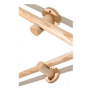 QYT03 1-1/8" Ash Wood Ball Bracket Single Double Curtain Rod Sets