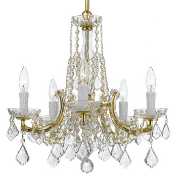 Traditional Crystal 5 Light Chandelier, Gold