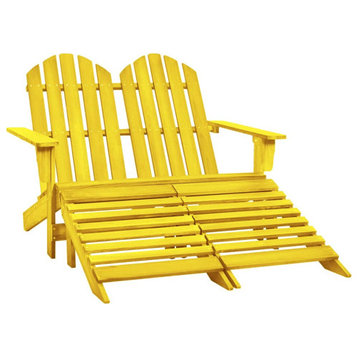 vidaXL 2-Seater Patio Adirondack Chair with Ottoman Seat Solid Wood Fir Yellow