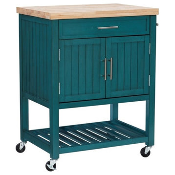 Linon Conrad Wood Storage and Prep Kitchen Cart in Teal