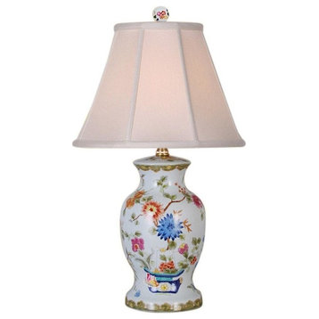 Beautiful Floral Chinese Porcelain Vase Table Lamp, 21"