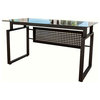Modern Desk, Metal Frame With Rectangular Clear Tempered Glass Top, Black