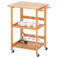Kitchen Island Cart in Wood Pine Frame With 2-Open Shelf and 4 Lockable Wheels