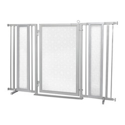 Fusion Gates - 60"-65" Satin Nickel Fusion Gate with Linear Lace in White Design - Dog Gates